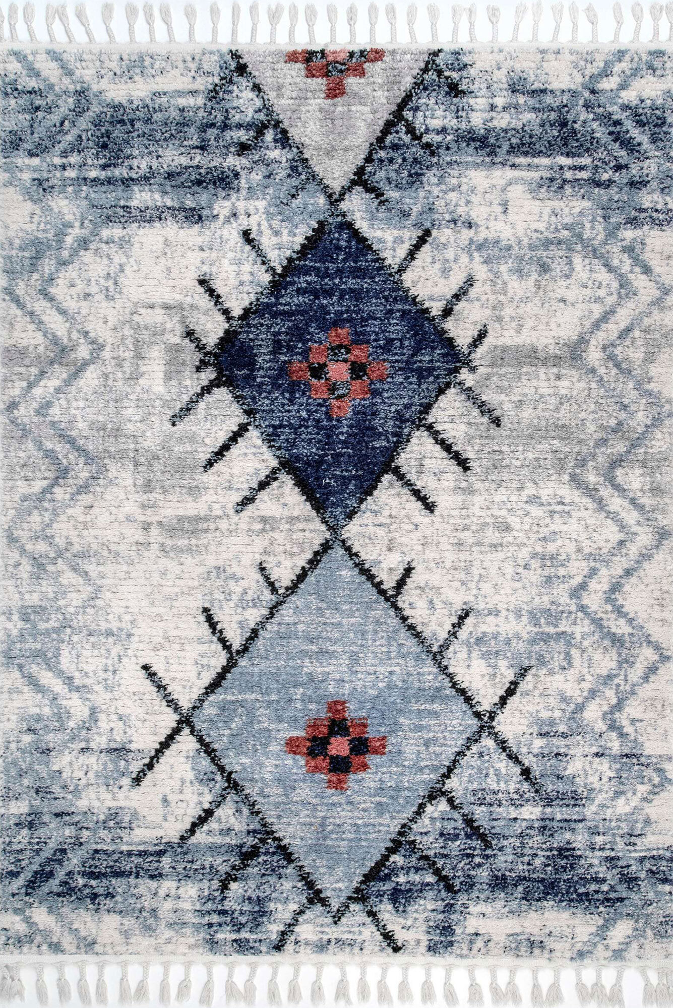 Amara Blue Moroccan Tassel Rug