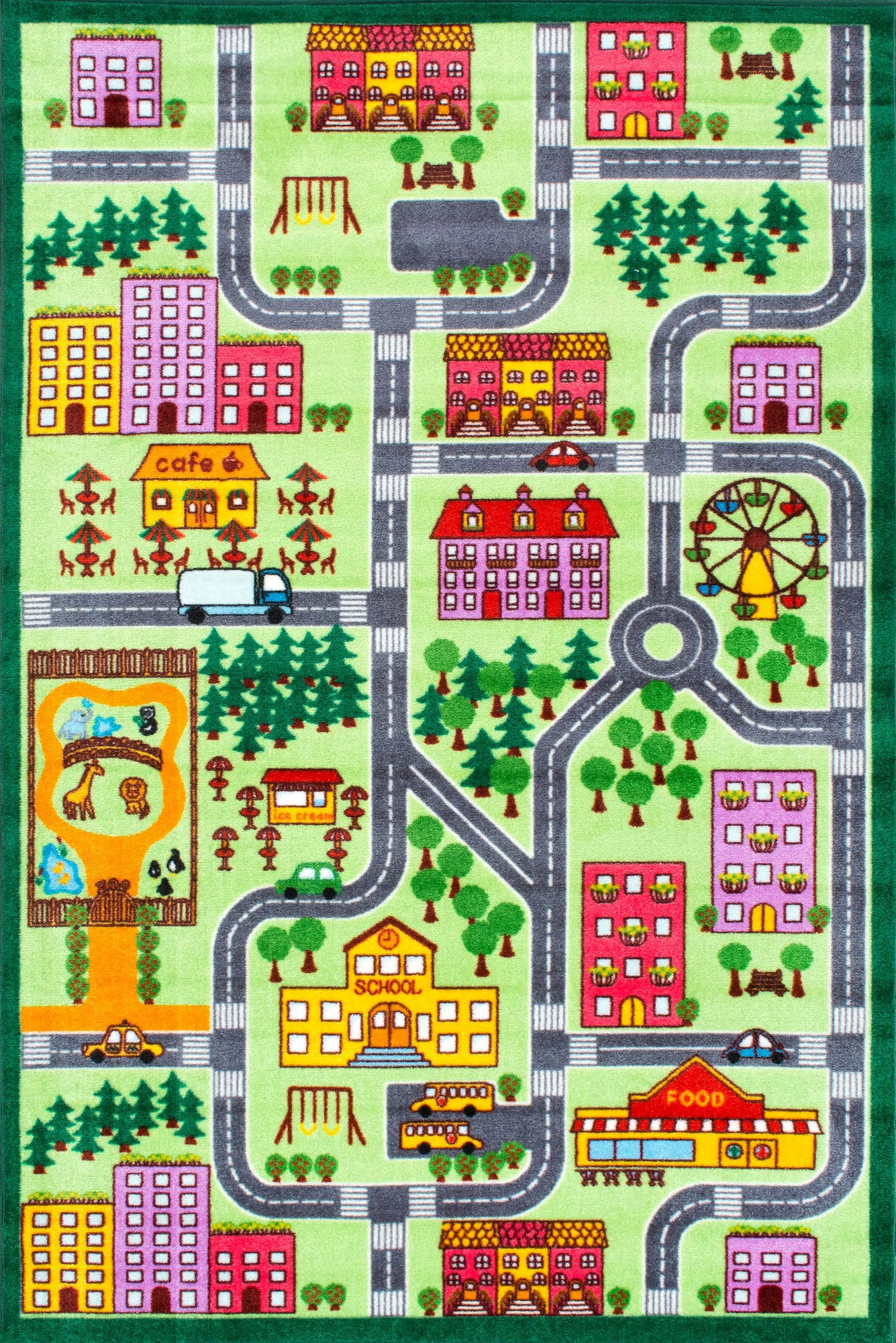 Kids Country Town Car Road Rug SQUARE