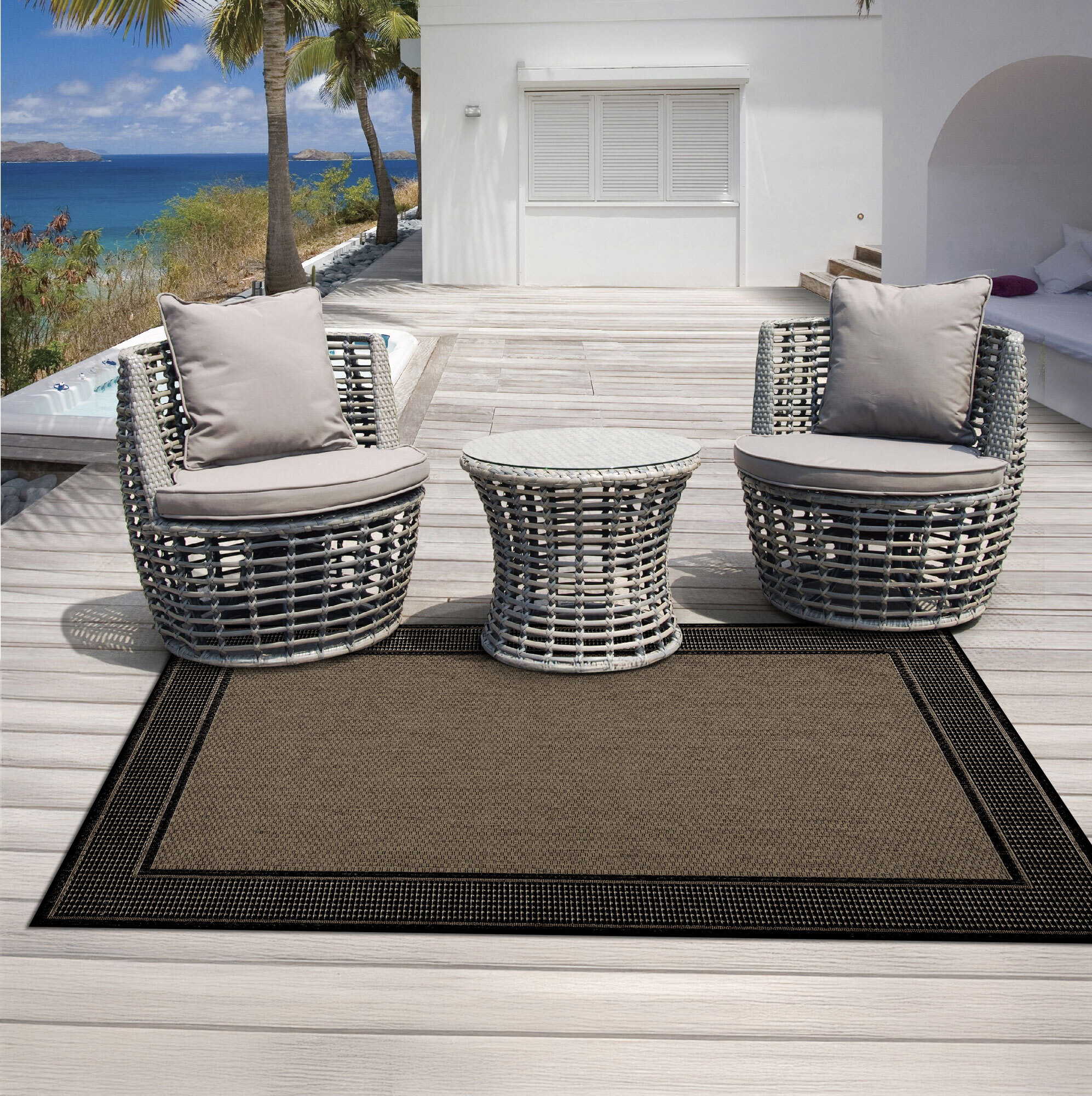 Soleil Black Border Flatweave Rug