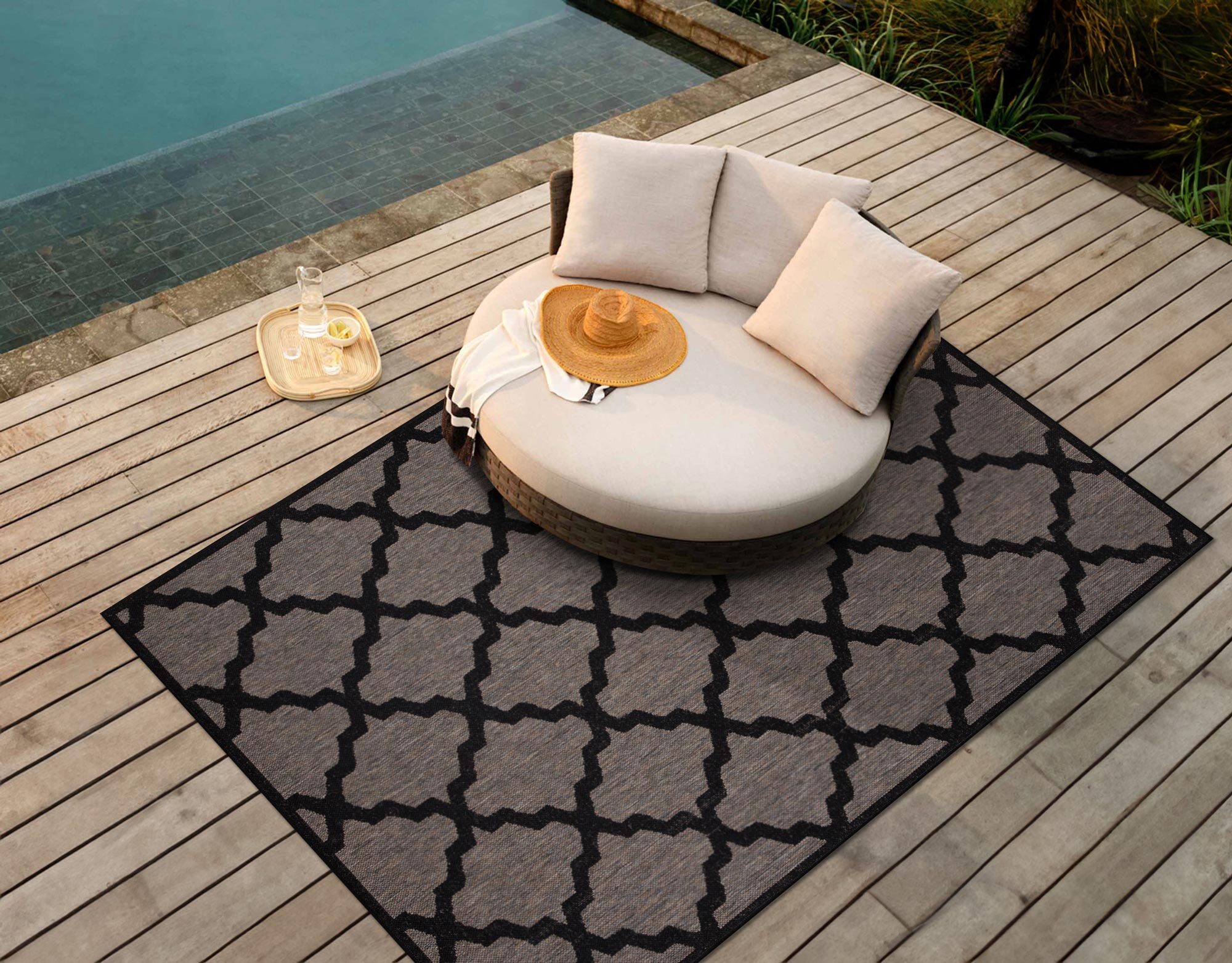 Soleil Grey Flatweave Trellis Rug