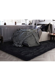 Luxe Plain Black Shaggy Rug