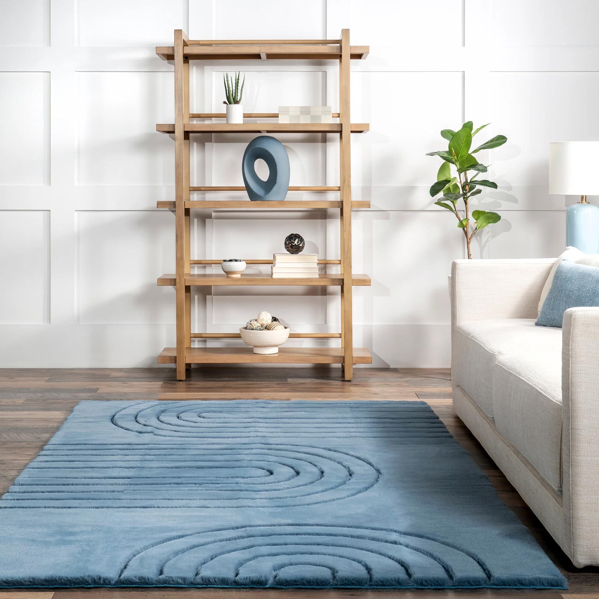 Jessa Blue Plush Washable Rug