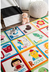 Kids White Alphabet Picture Rug