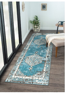 Ellie Overdyed Rubber Backed Rug (Blue)