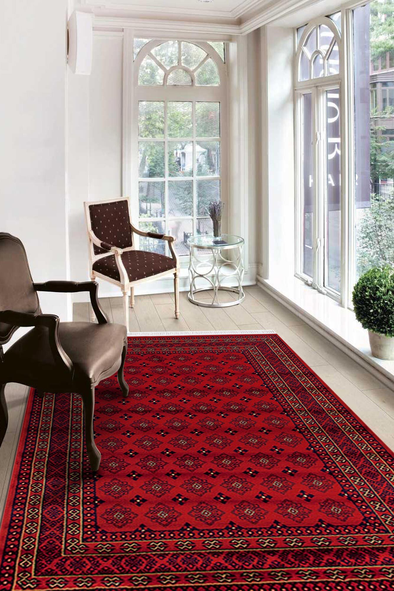 Classic Red Afghan Geometric Rug