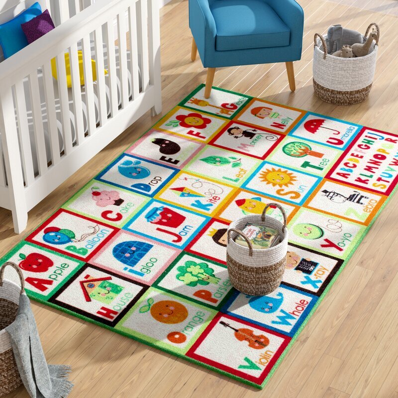 Kids White Alphabet Picture Rug