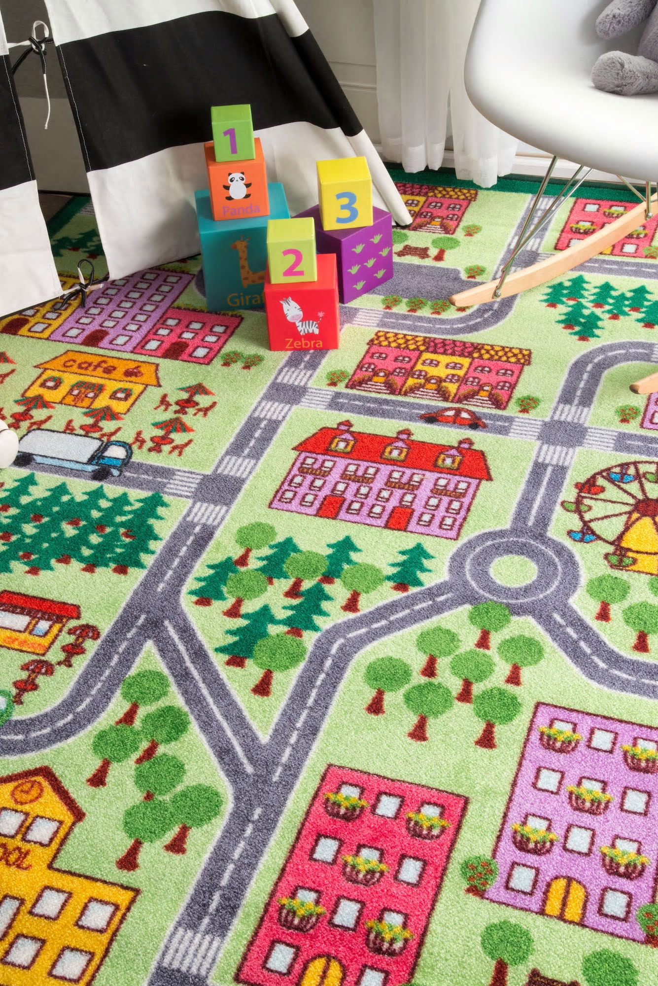 Kids Country Town Car Road Rug