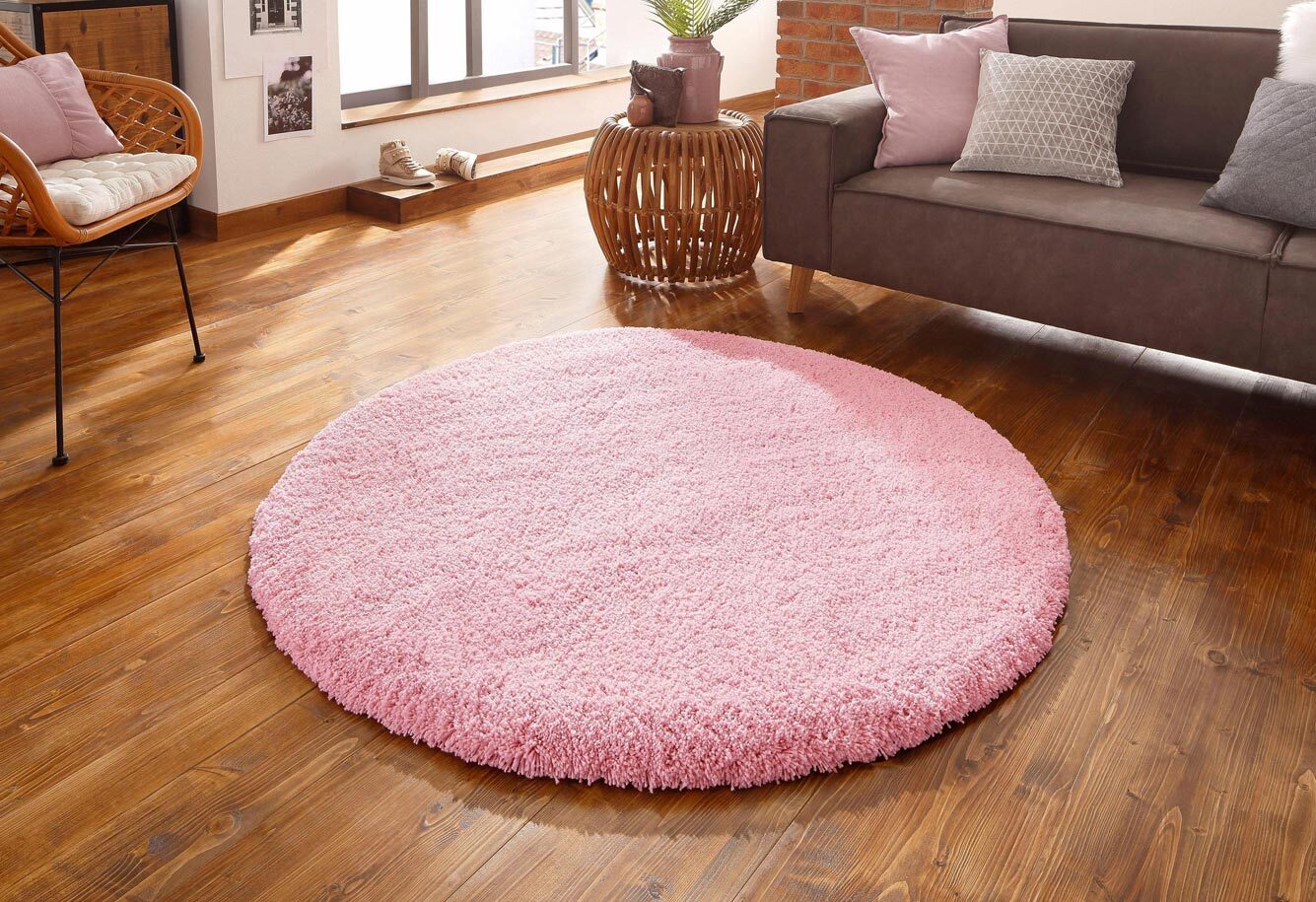 Levis Plain Pink Thick Shaggy Rug