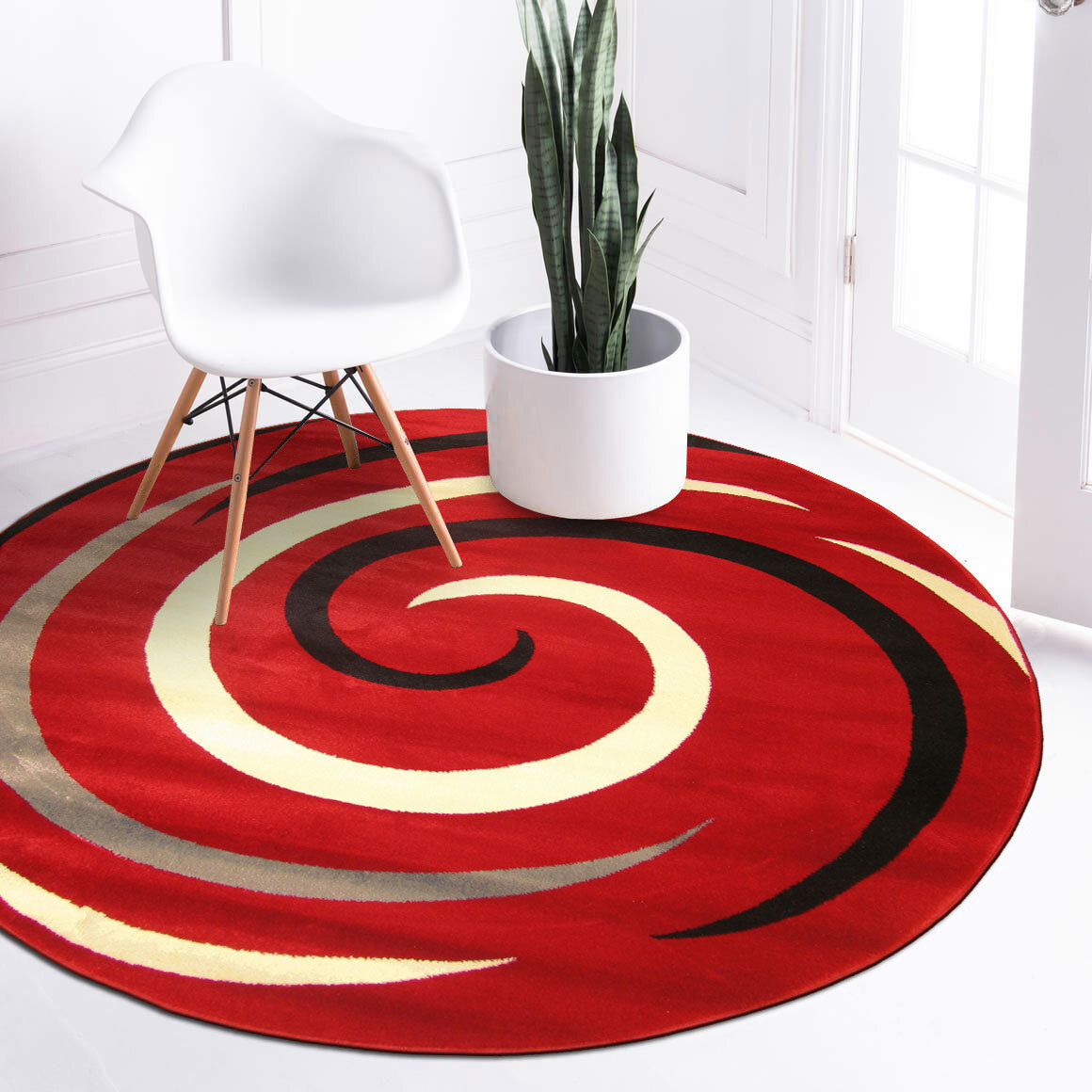 Sky Modern Red Swirl Pattern Rug