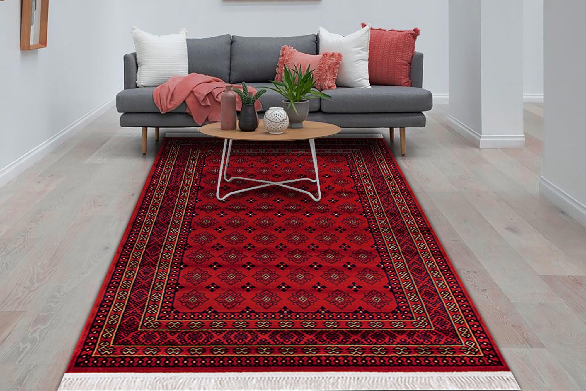 Classic Red Afghan Geometric Rug