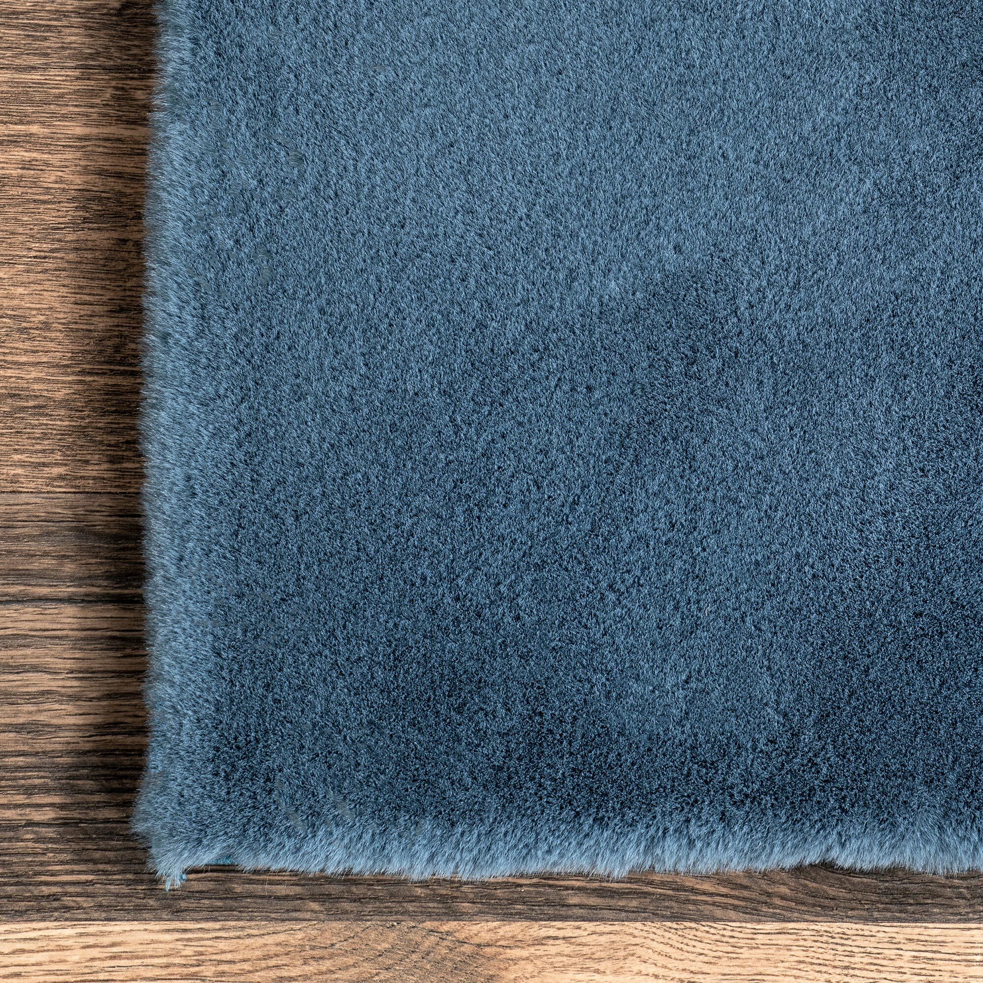 Jessa Blue Plush Washable Rug