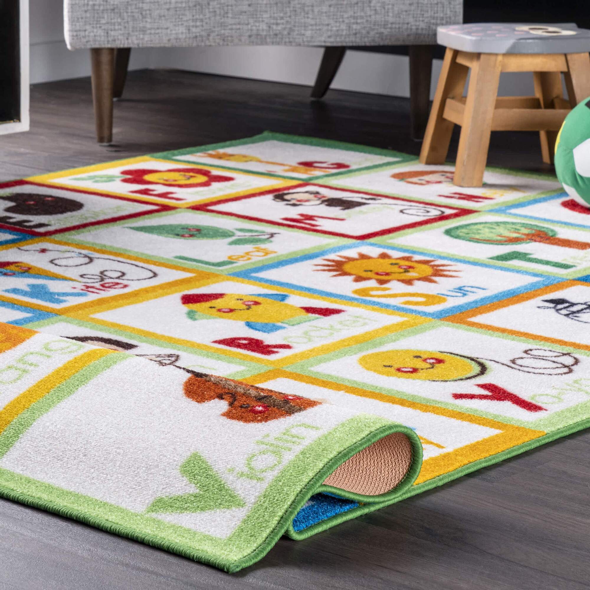 Kids White Alphabet Picture Rug