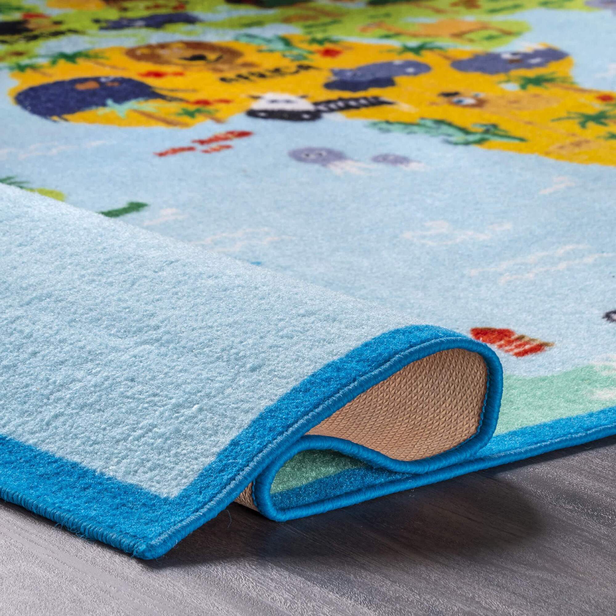 Kids Blue World Map Rug