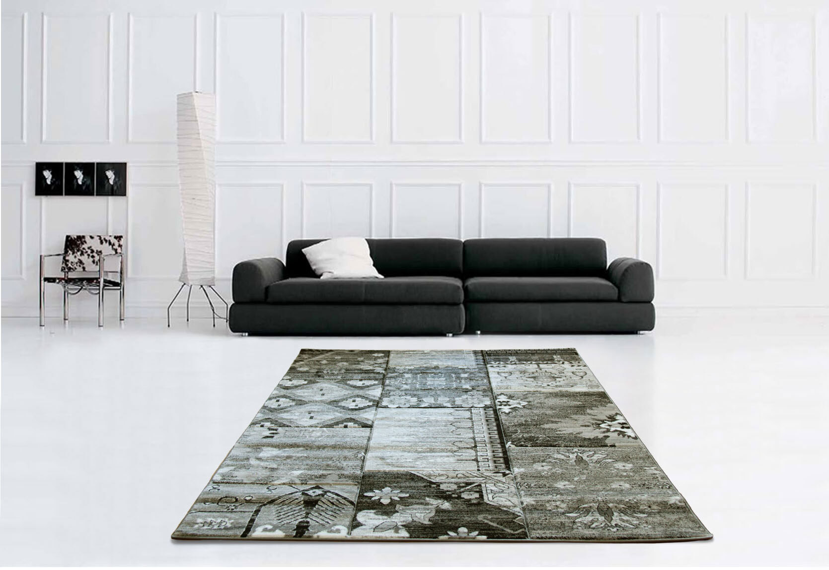 Paris Carved Grey Patchwork Rug