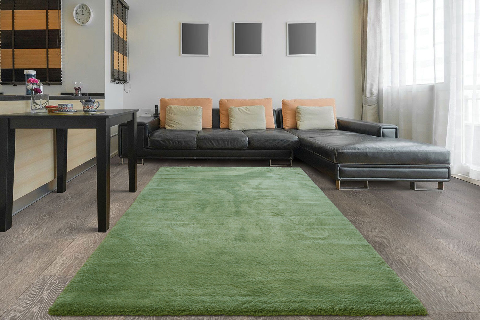 Soft Plain Green Thick Shaggy Rug