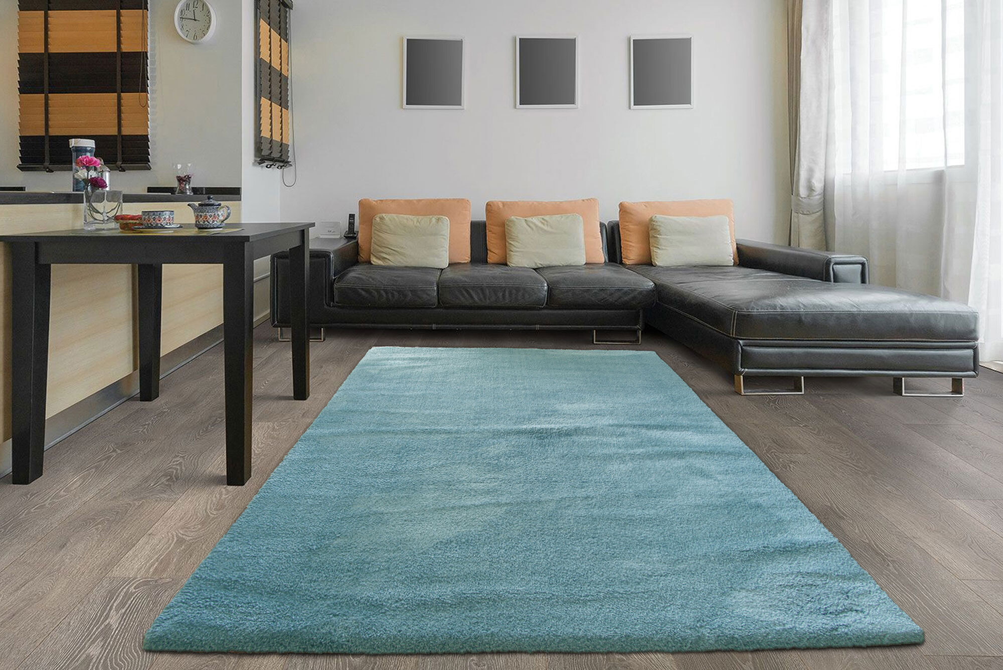 Soft Plain Blue Thick Shaggy Rug