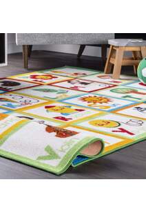 Kids White Alphabet Picture Rug