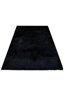 Luxe Plain Black Shaggy Rug