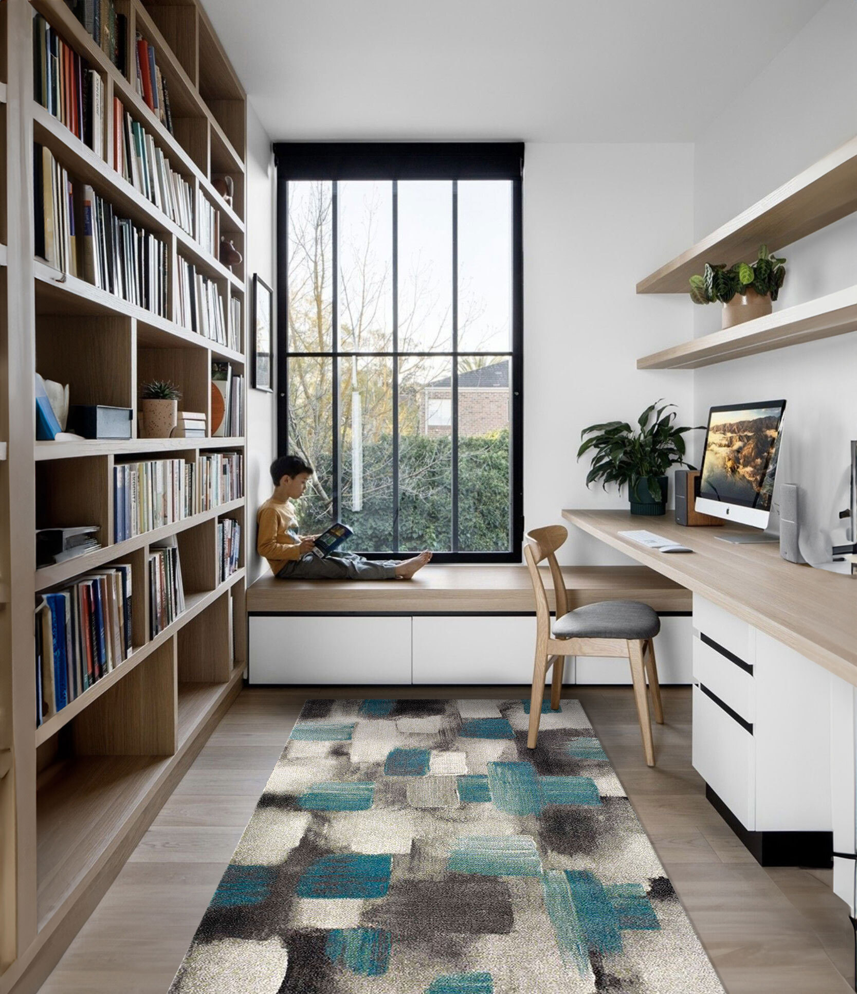 Adobe  Blue Square Pattern Rug