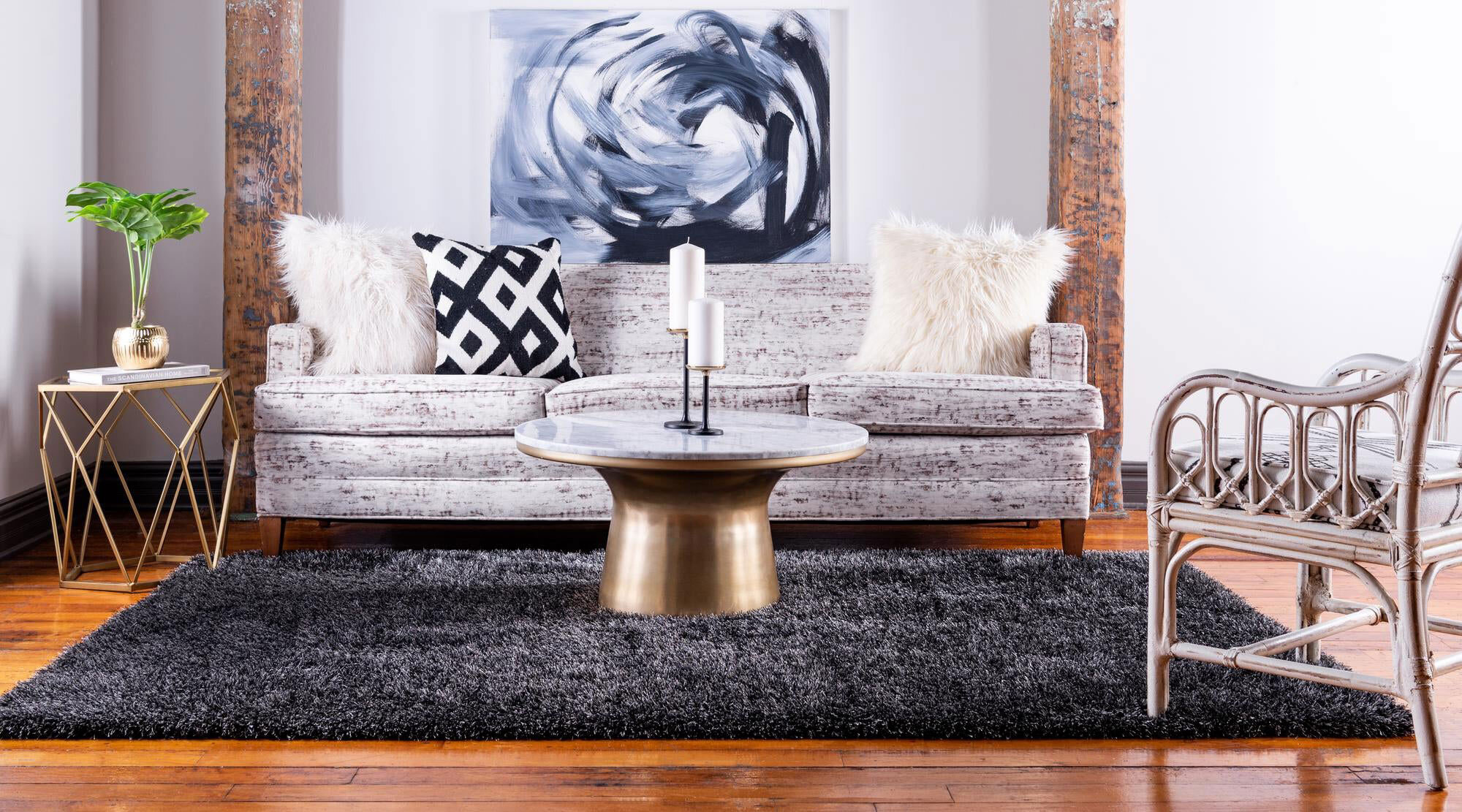 Dream Plain Black Shaggy Rug