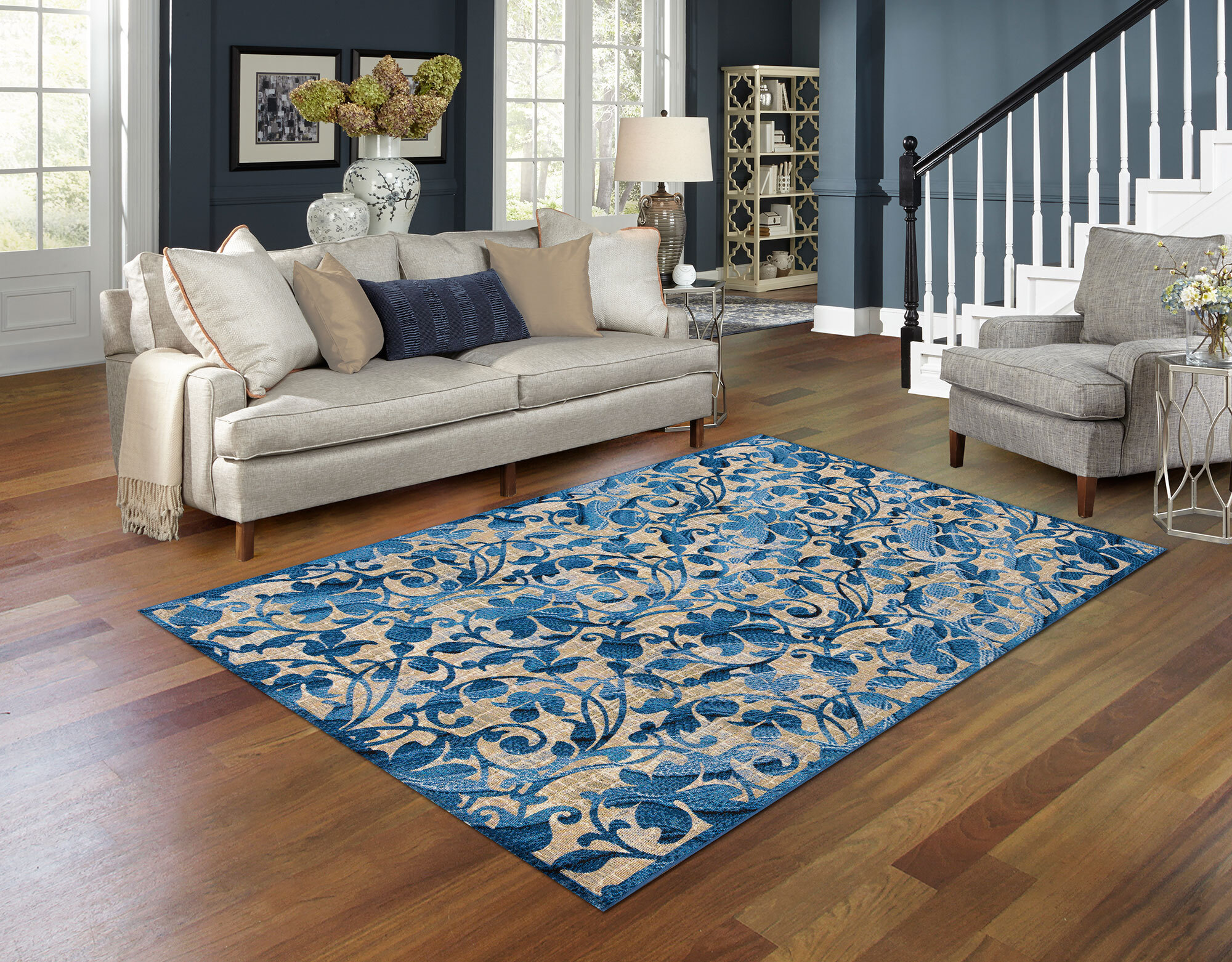 Marly Blue Floral Emblem Rug