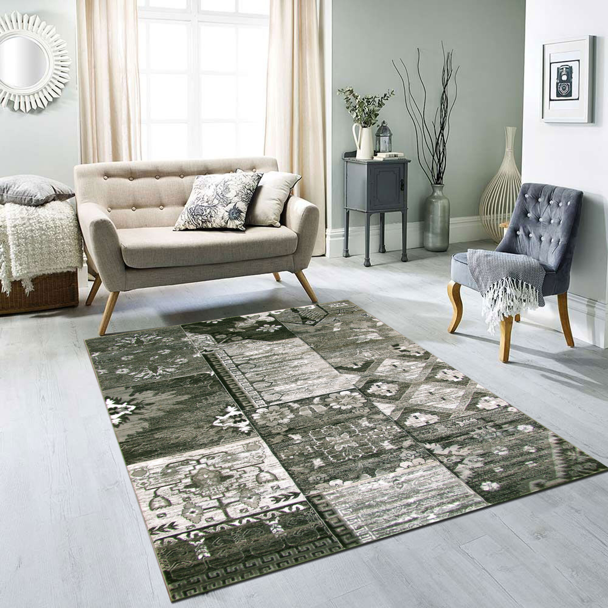 Paris Carved Grey Patchwork Rug