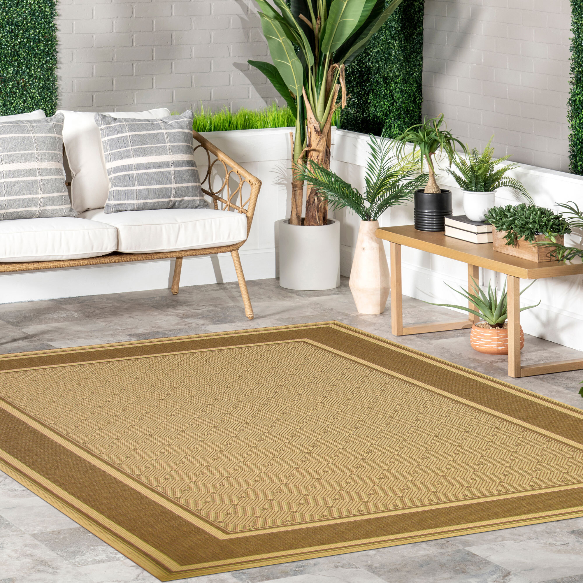 Sama Beige Flatweave Border Rug