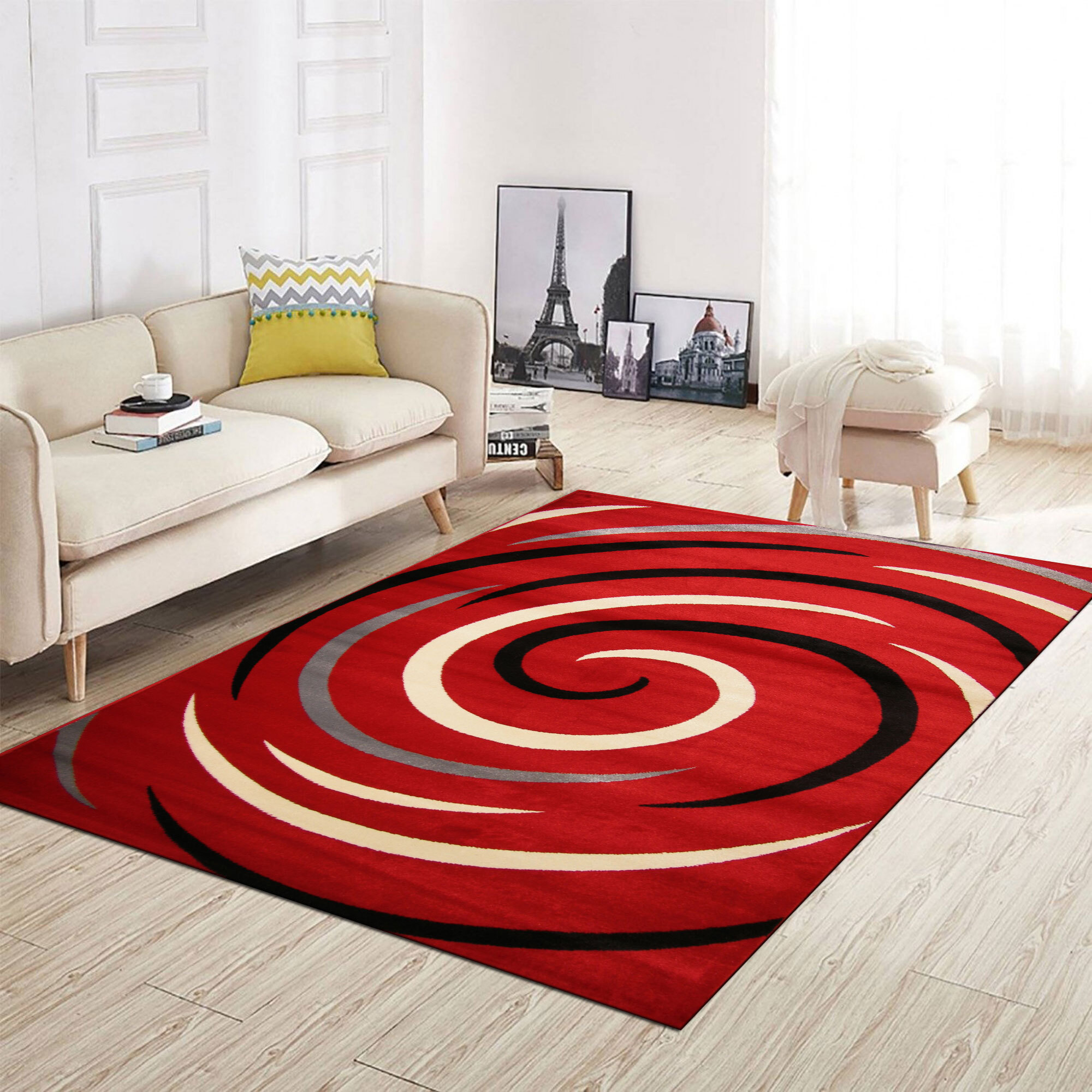 Sky Modern Red Swirl Pattern Rug