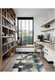 Adobe  Blue Square Pattern Rug