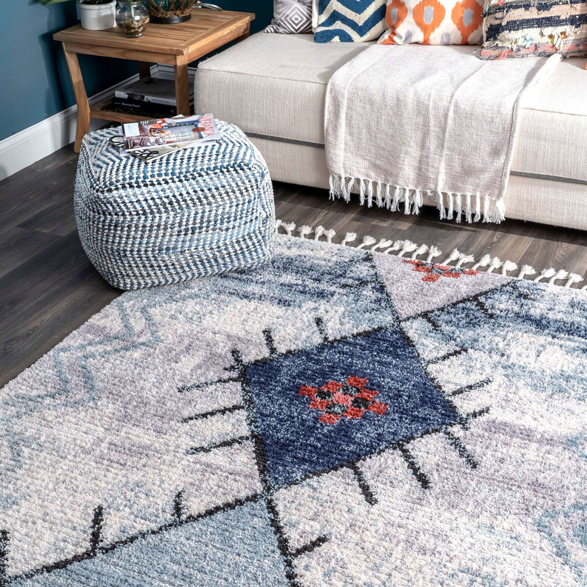 Amara Blue Moroccan Tassel Rug