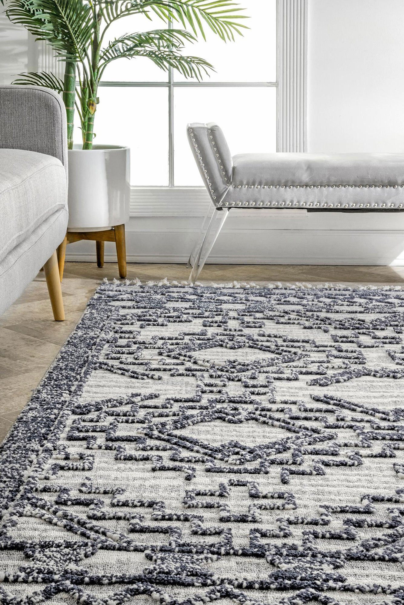 Aroma Blue Fringed Moroccan Rug