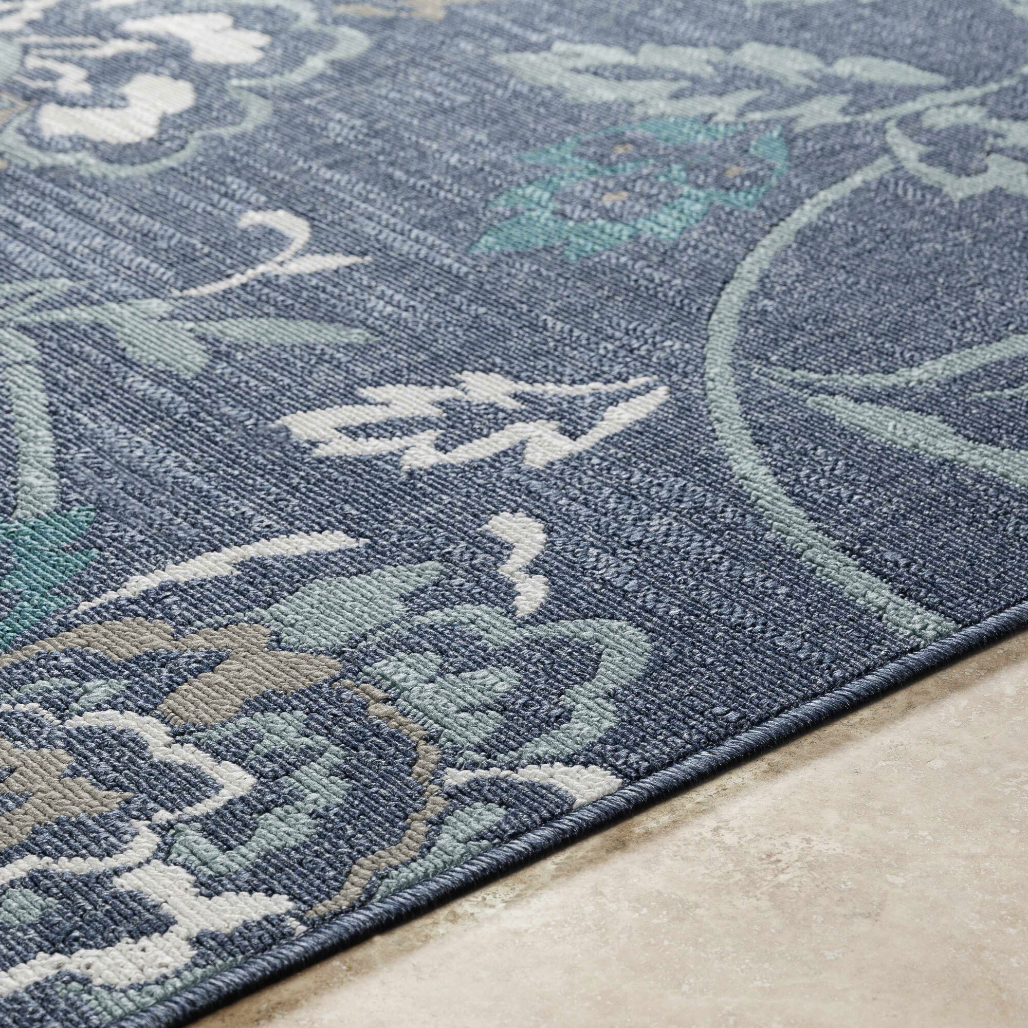 Ambient Blue Floral Outdoor Rug