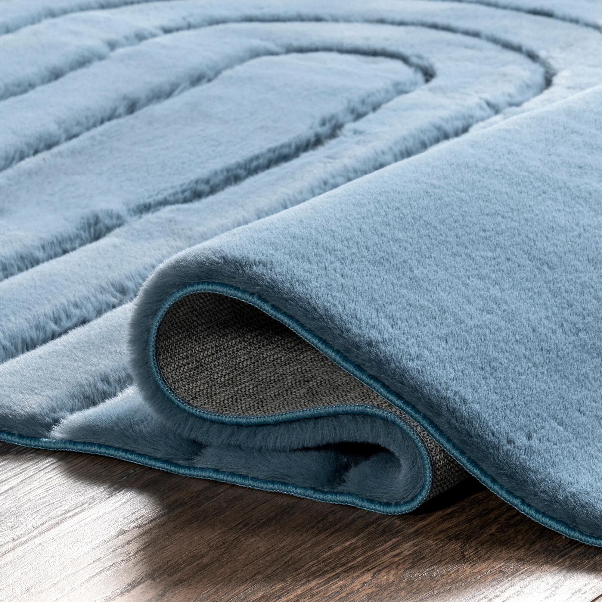 Jessa Blue Plush Washable Rug