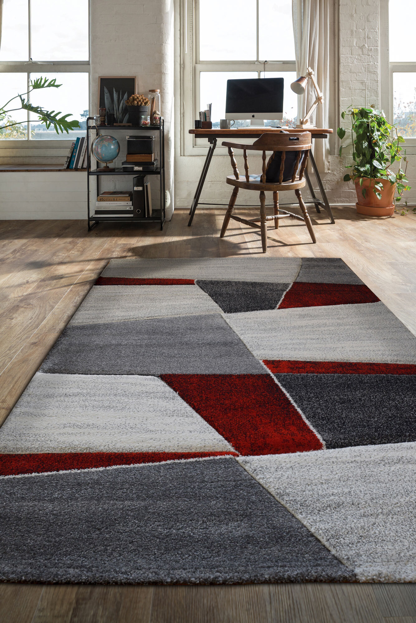 Lucia Red Modern Geometric Rug