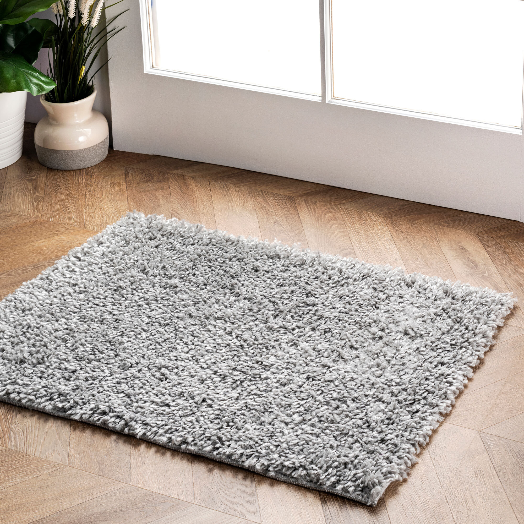 Luis Plain Grey Shaggy Rug