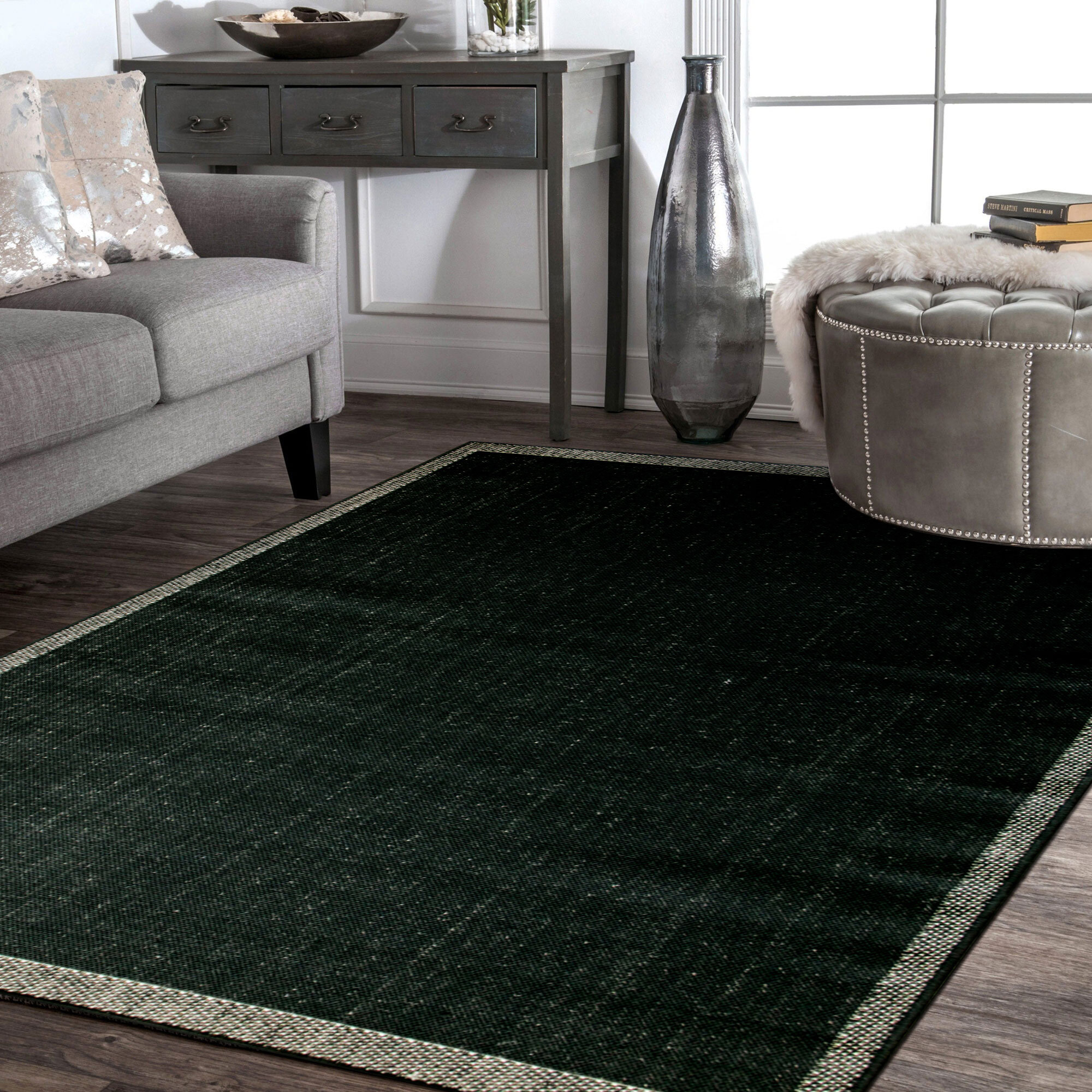 Storm Plain Black Flatweave Rug