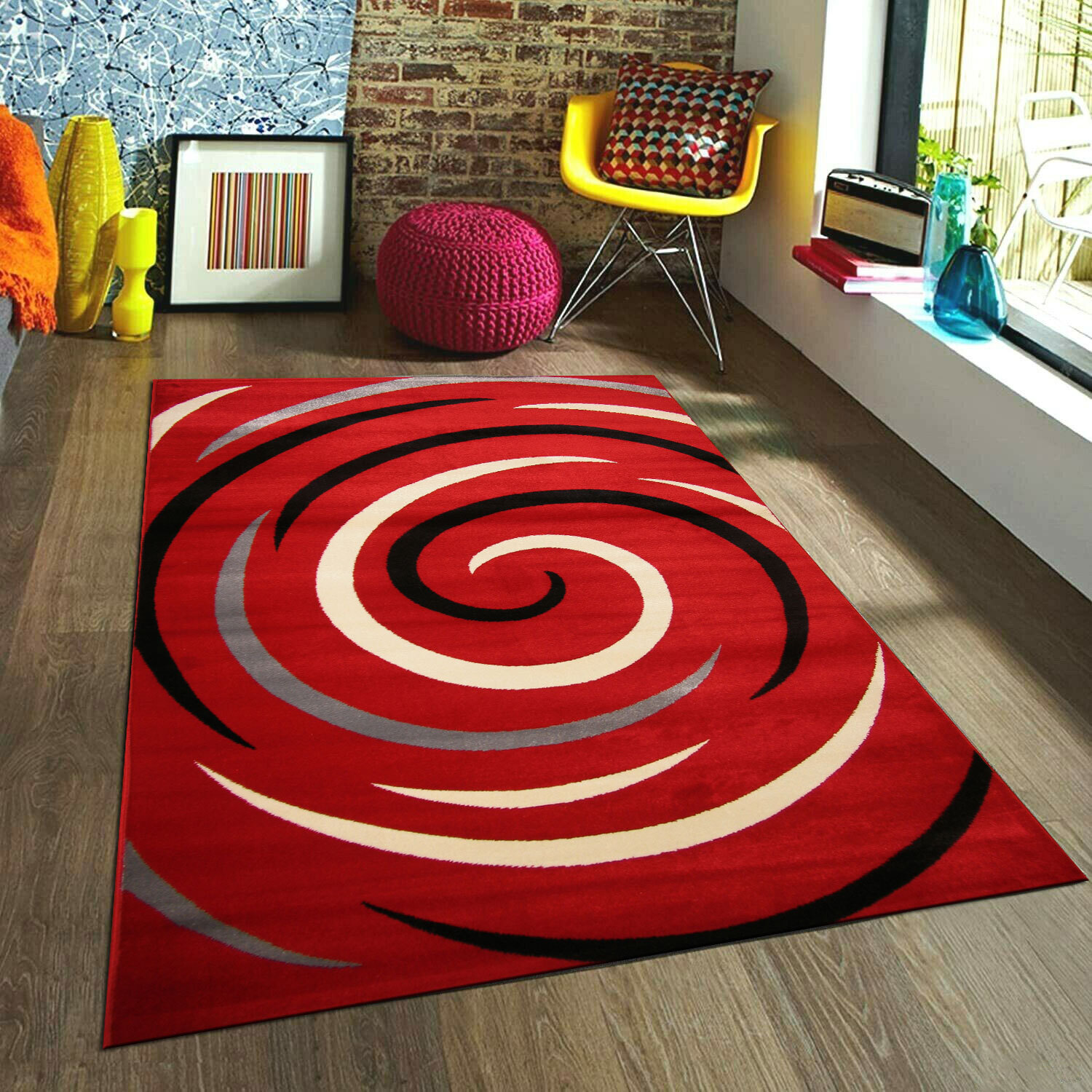 Sky Modern Red Swirl Pattern Rug