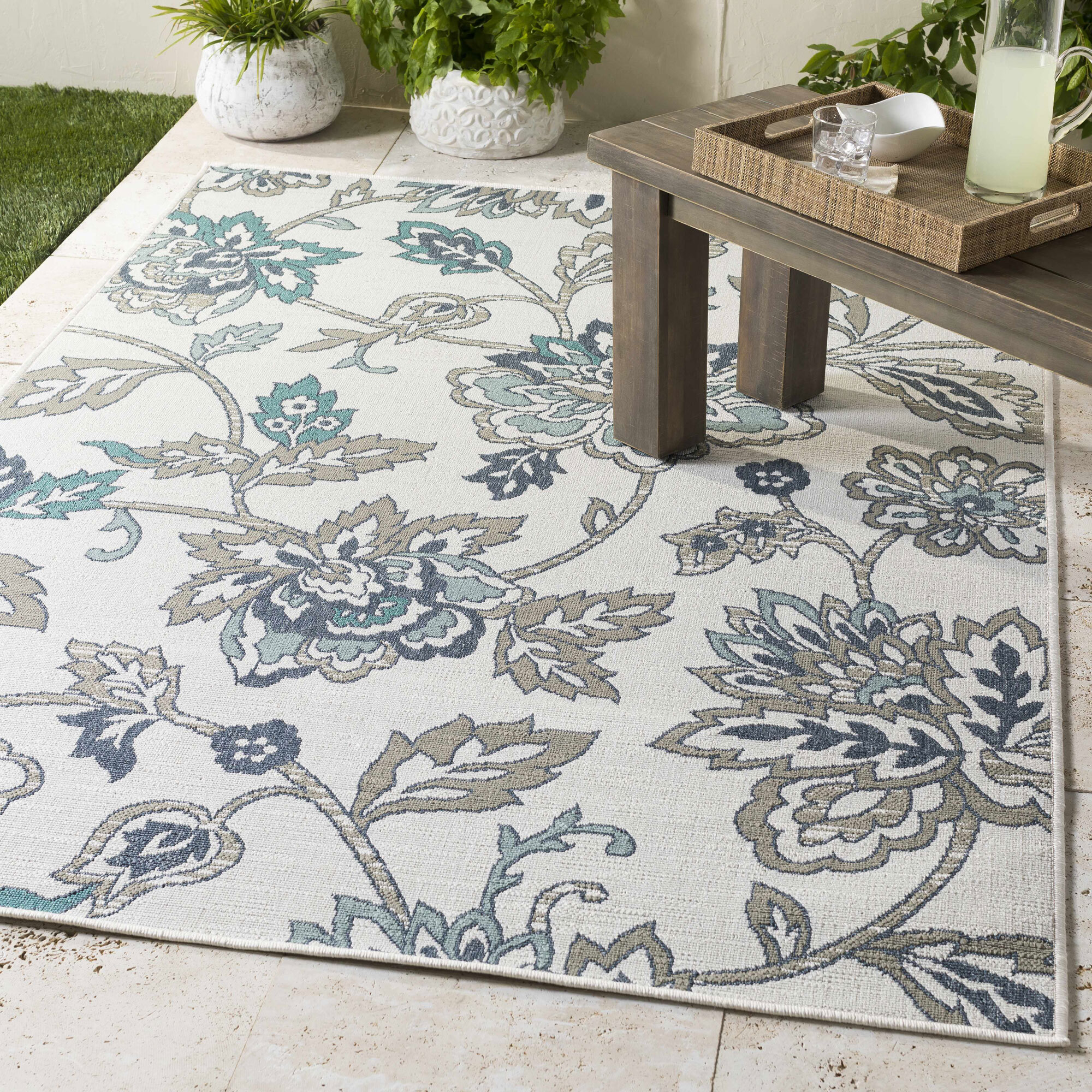 Ambient Floral Ivory Outdoor Rug