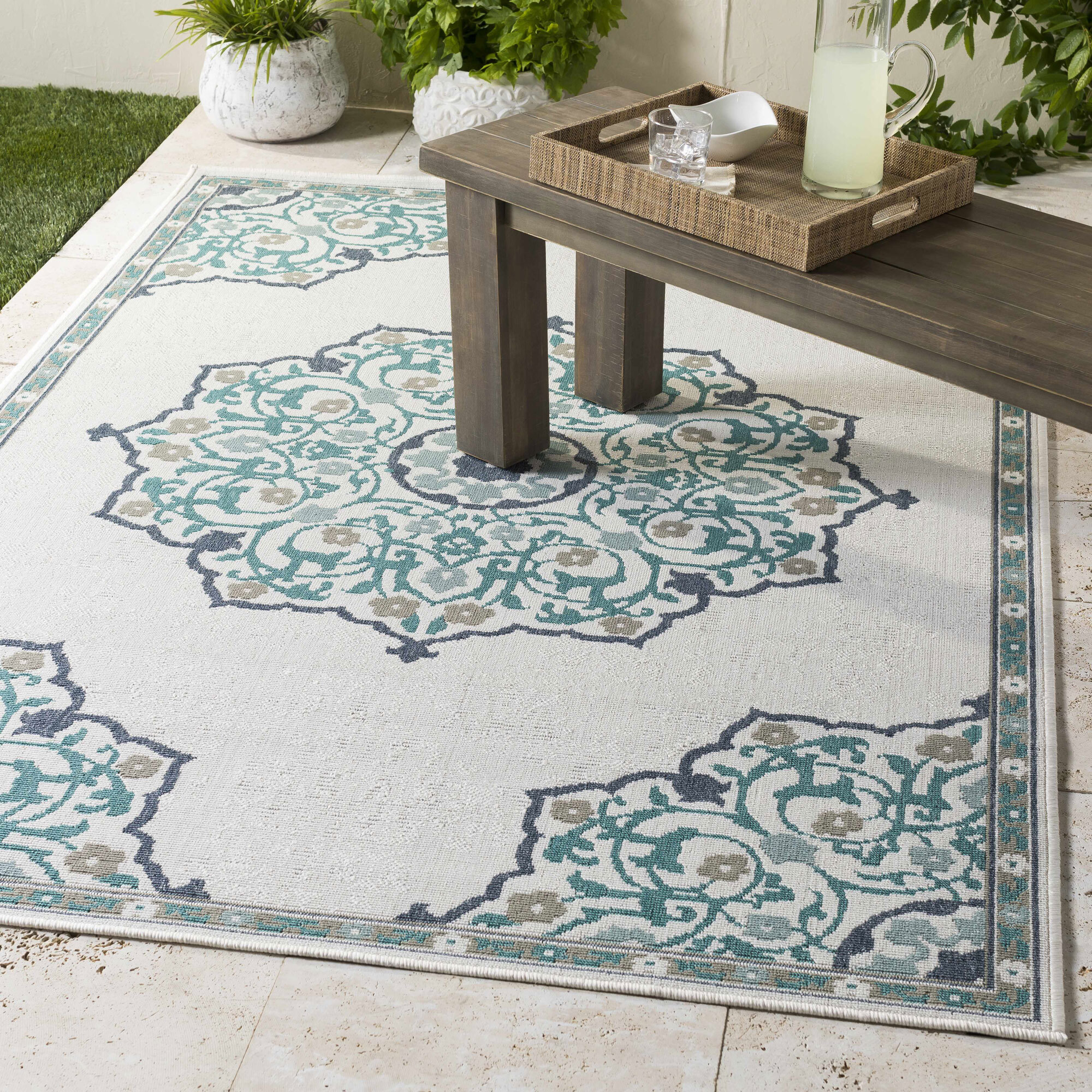 Ambient Ivory Floral Outdoor Rug