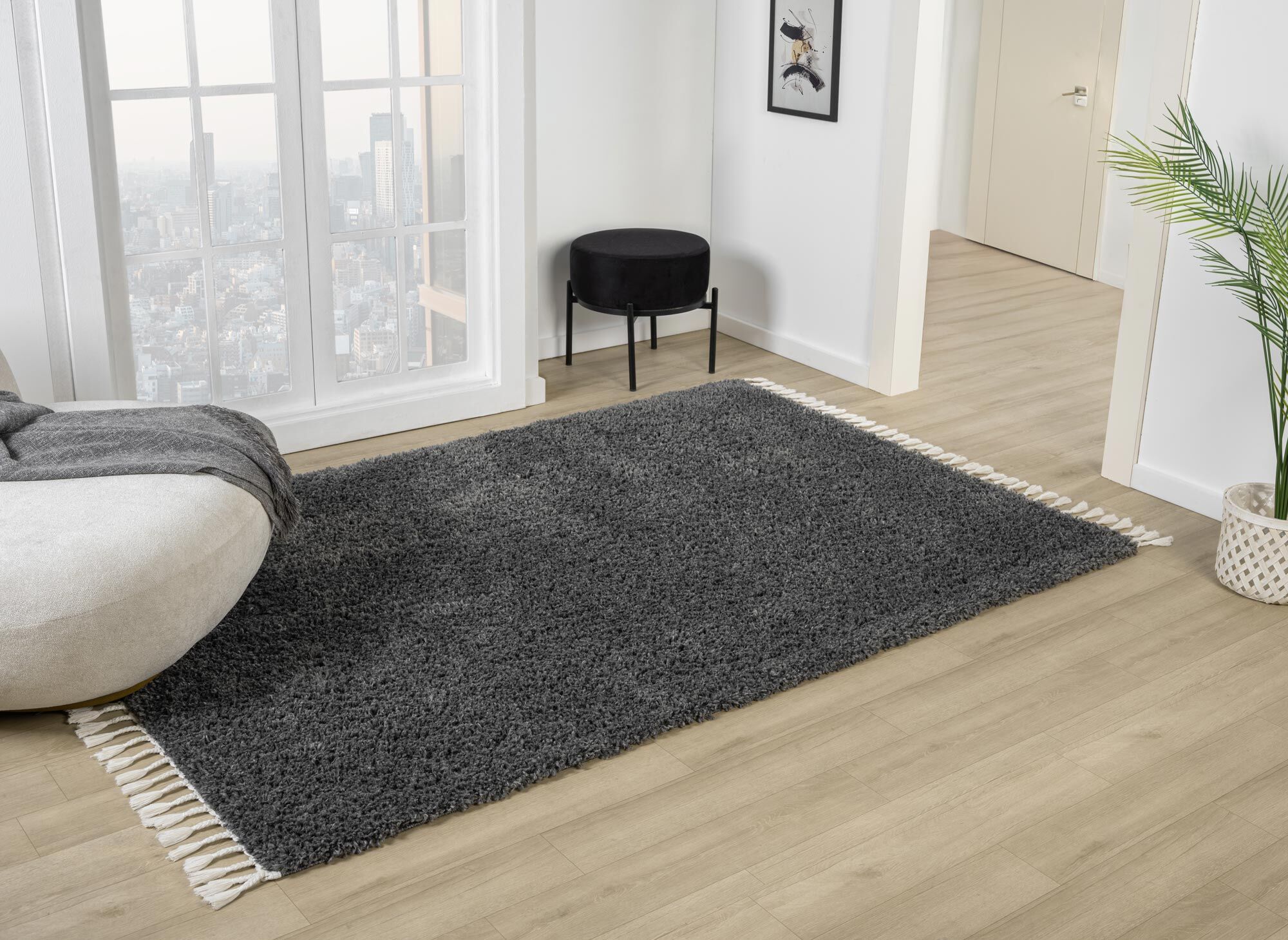 Joey Plain Anthracite Shaggy Rug