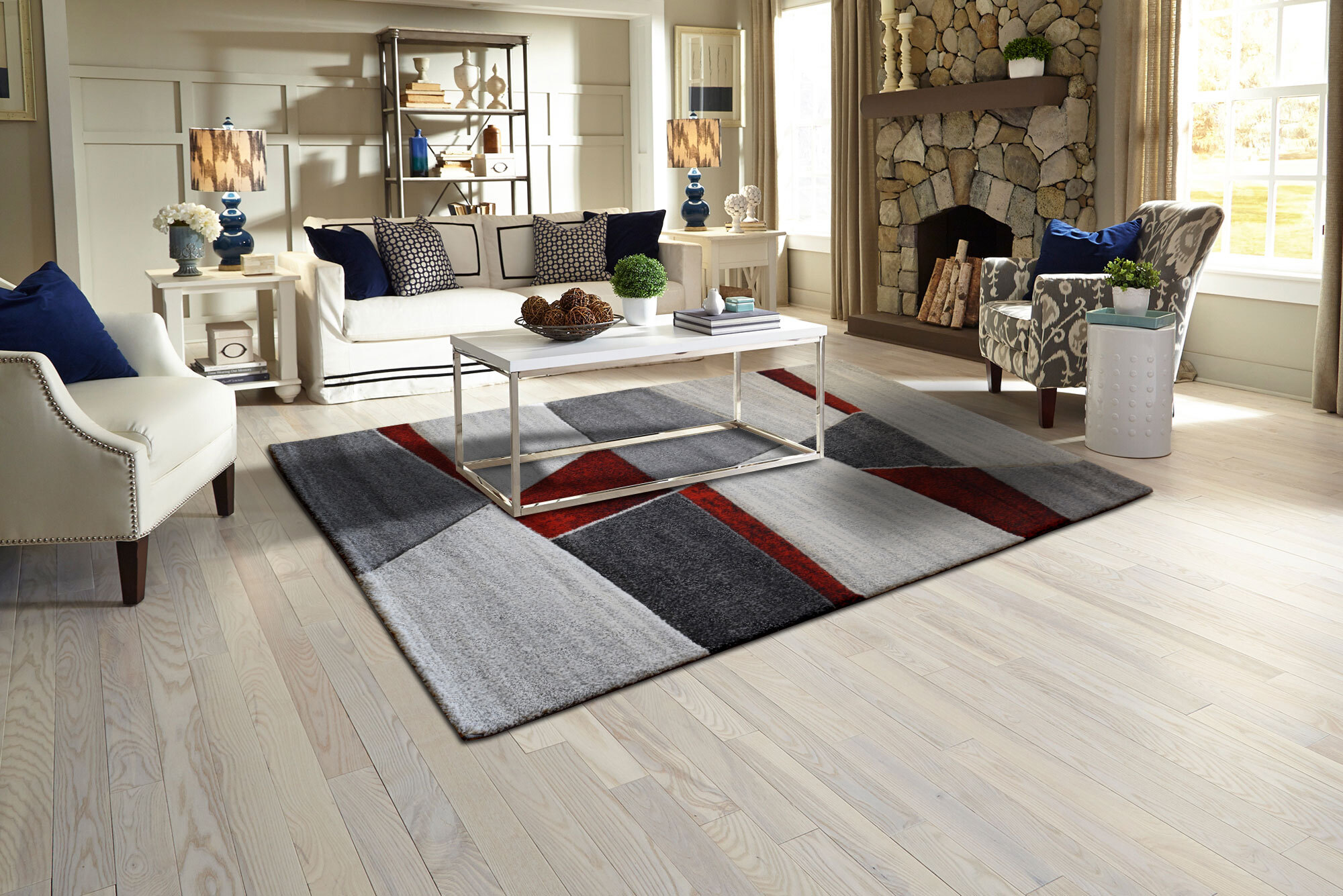 Lucia Red Modern Geometric Rug