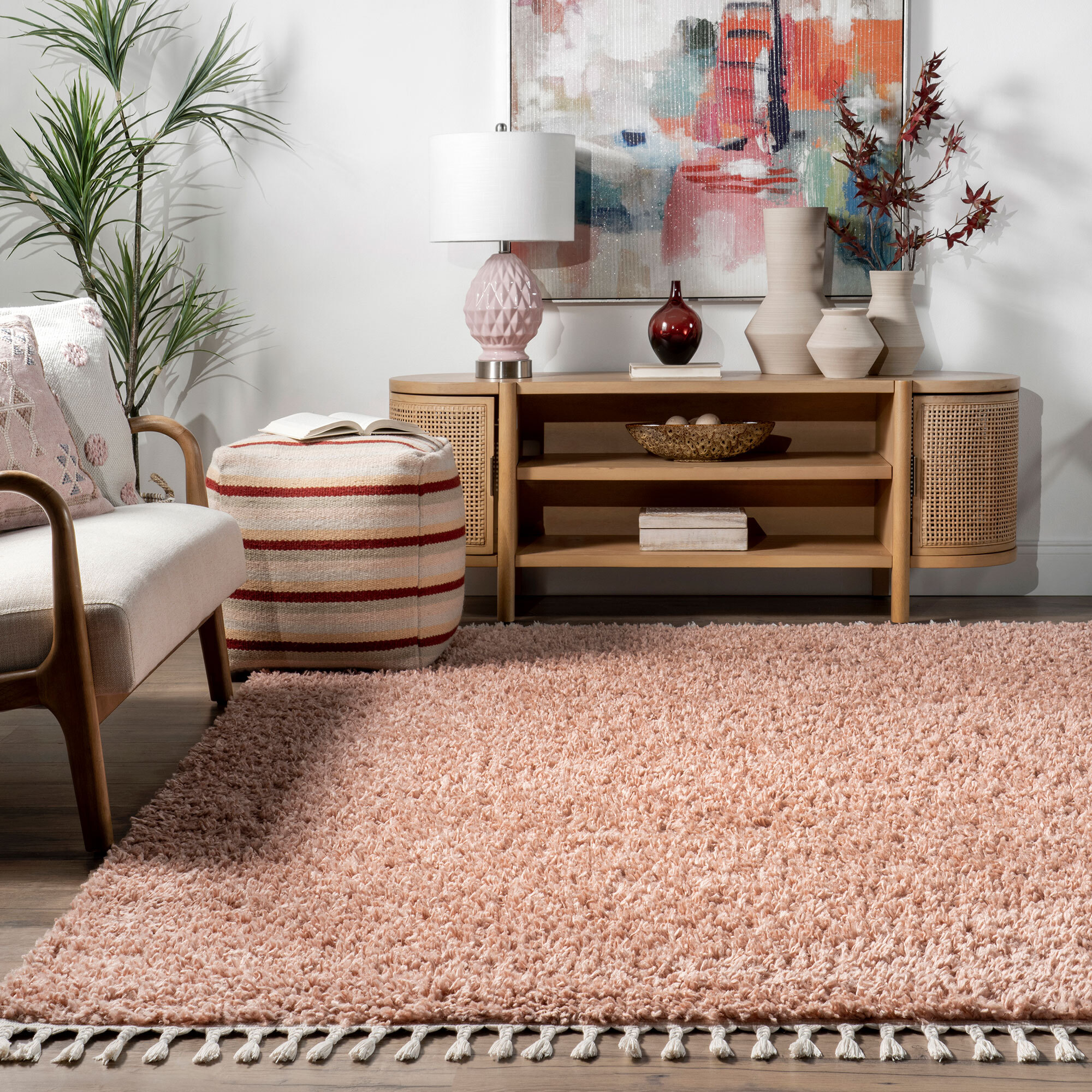 Lucy Pink Moroccan Tassel Rug