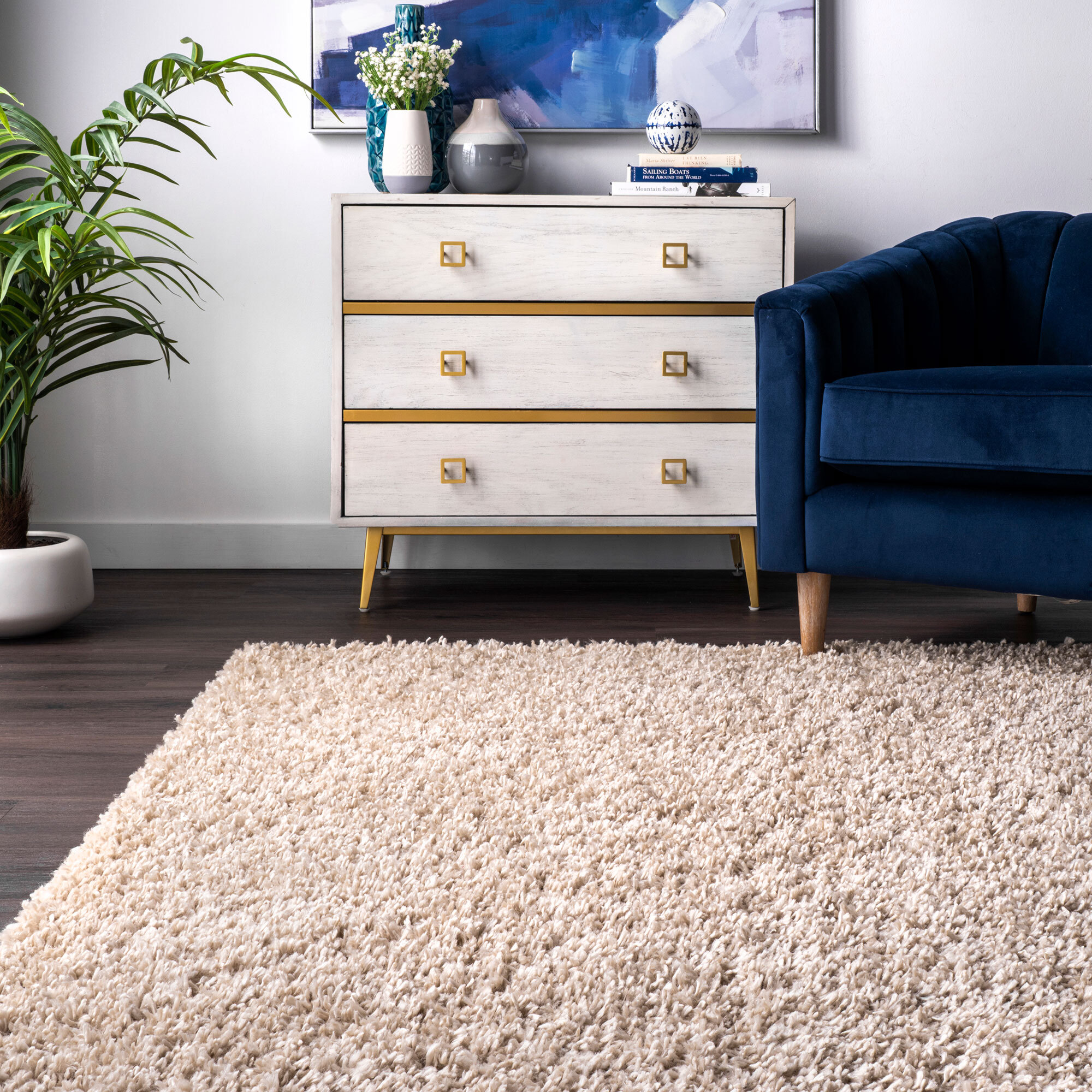 Luis Plain Beige Shaggy Rug