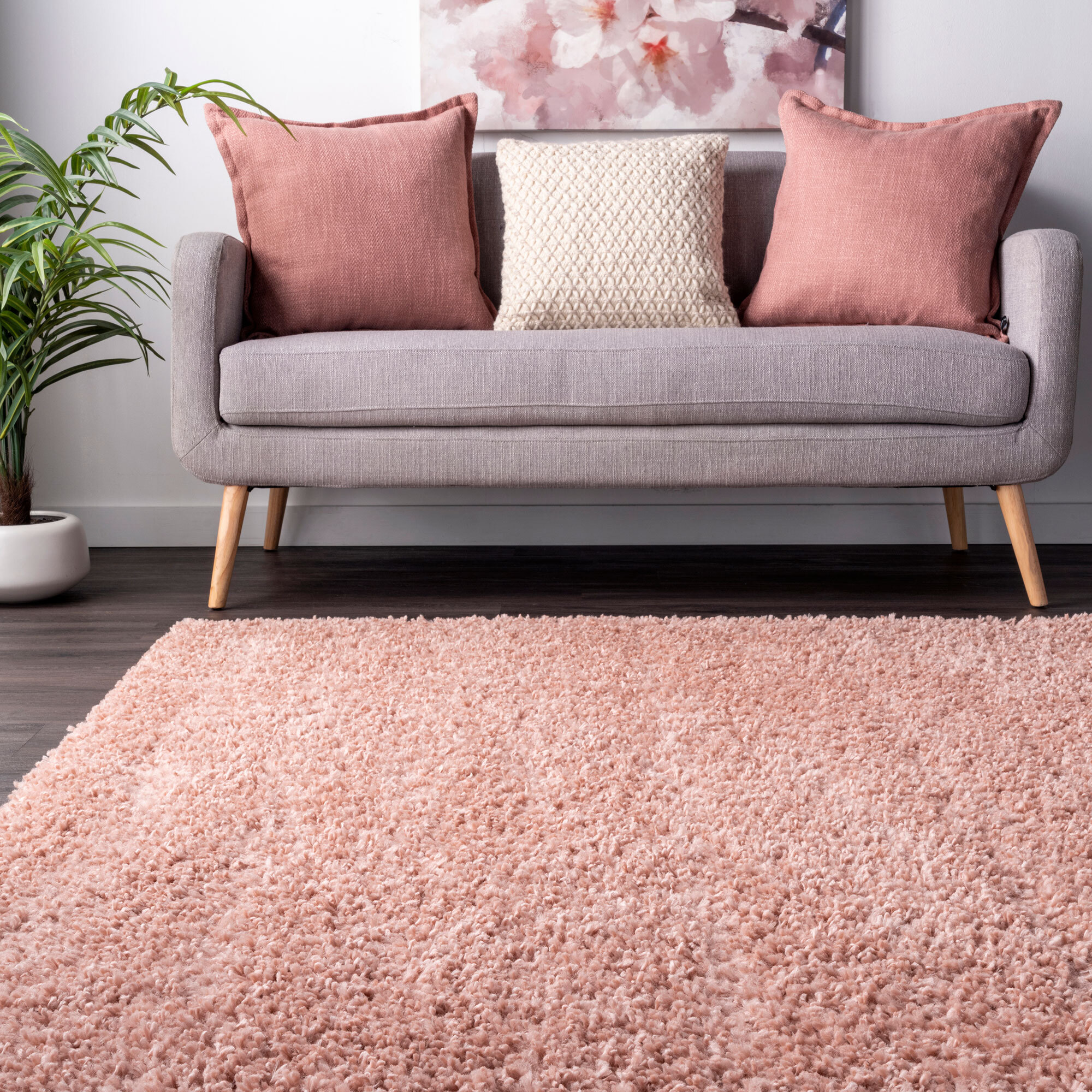 Luis Plain Pink Shaggy Rug