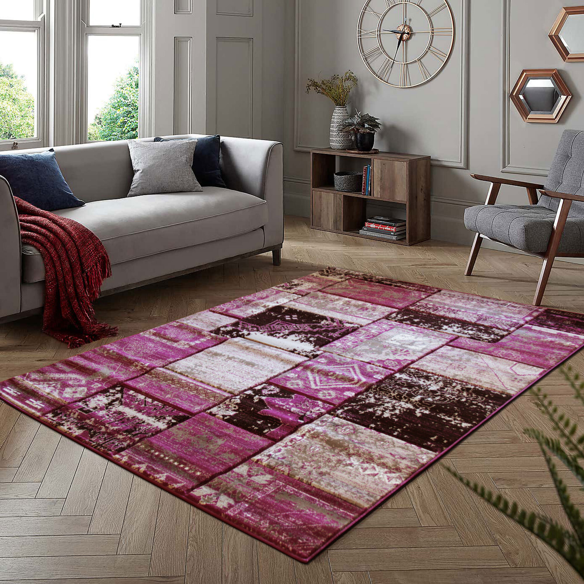 Paris Carved Lilac Patchwork Rug