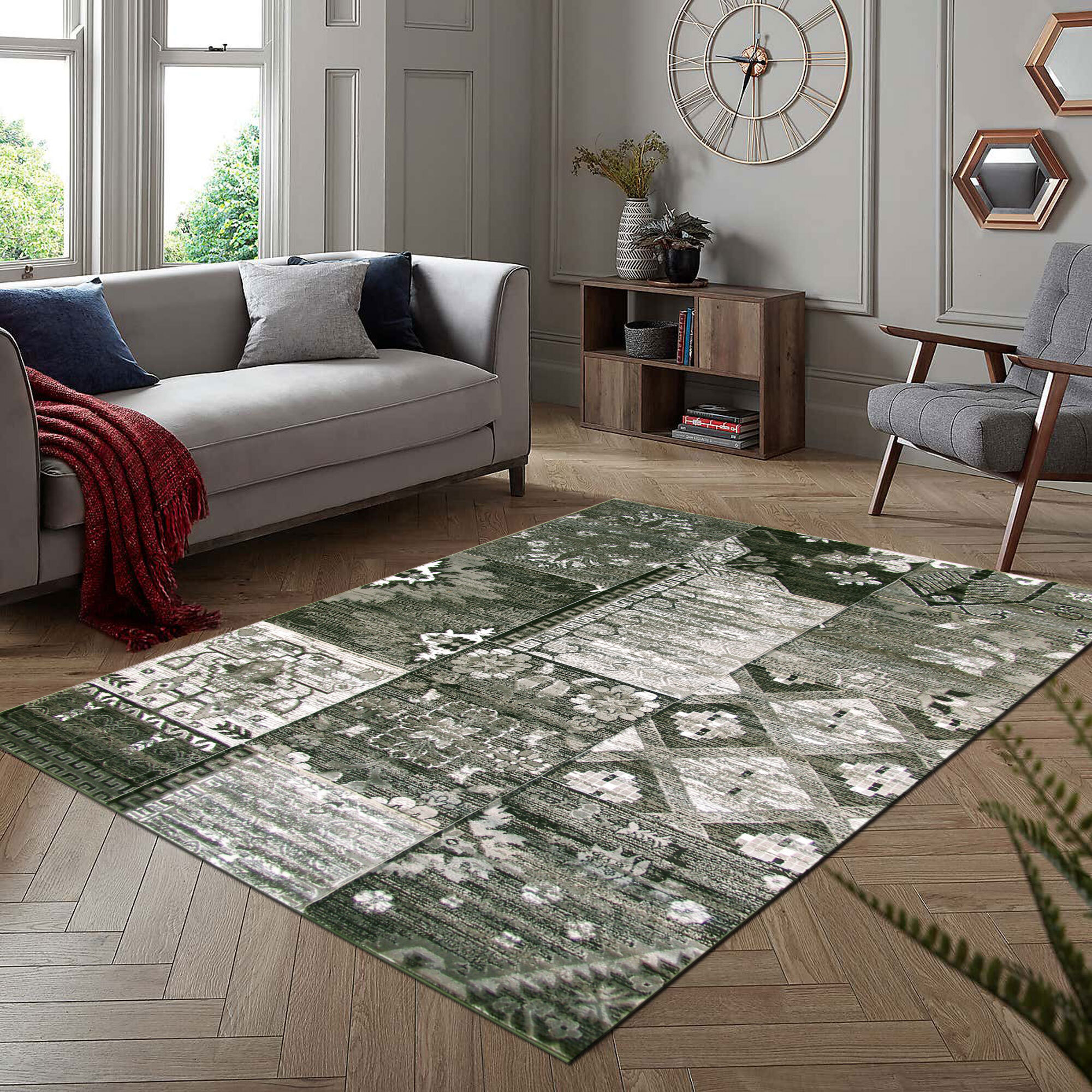 Paris Carved Grey Patchwork Rug