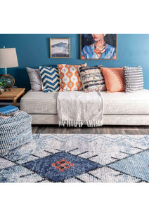 Amara Blue Moroccan Tassel Rug