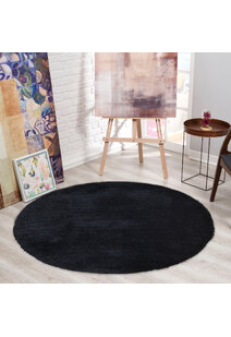 Luxe Plain Black Shaggy Rug