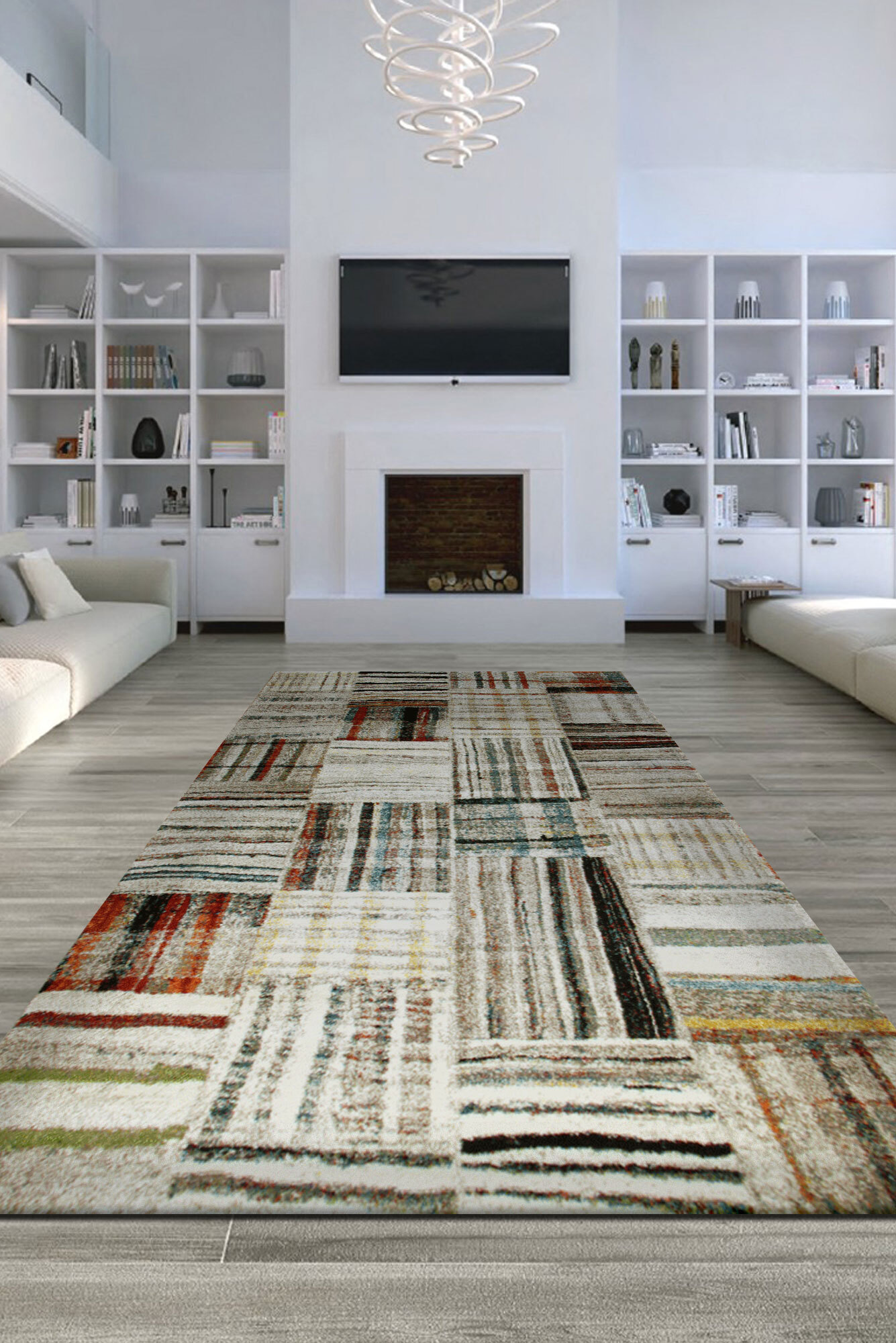 Adobe Beige Square Pattern Rug