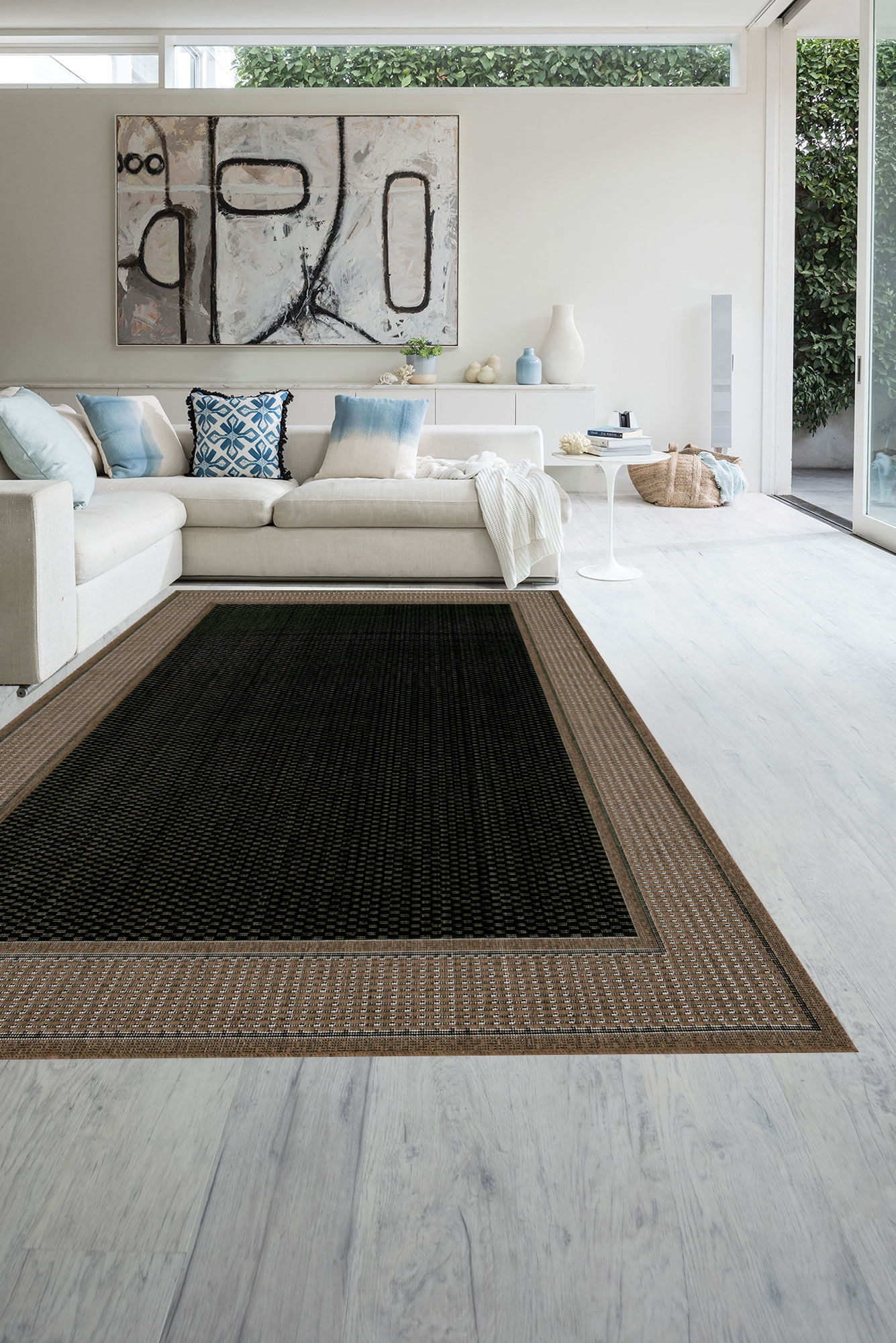 Soleil Beige Border Flatweave Rug